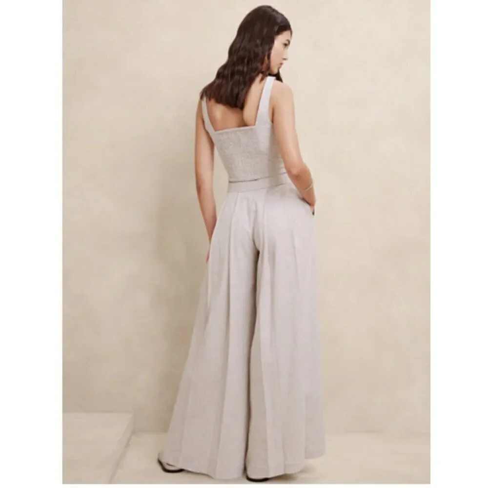 Banana Republic Linen-Blend PALAZZO Black BOHO Pleat Pants Size 6 #852050 RT$110